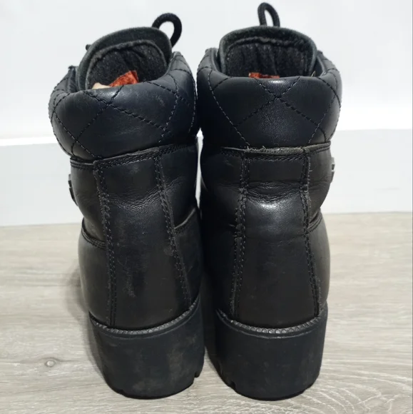 Harley-Davidson Woman's Black Leather Platform Heeled Boots Size 6.5 - Picture 4 of 11